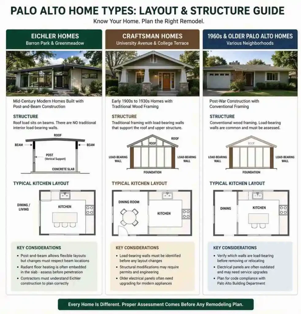 Kitchen Remodeling Services in Palo Alto, CA Palo Alto kitchen layouts for Eichler, Craftsman, and older homes with structural details